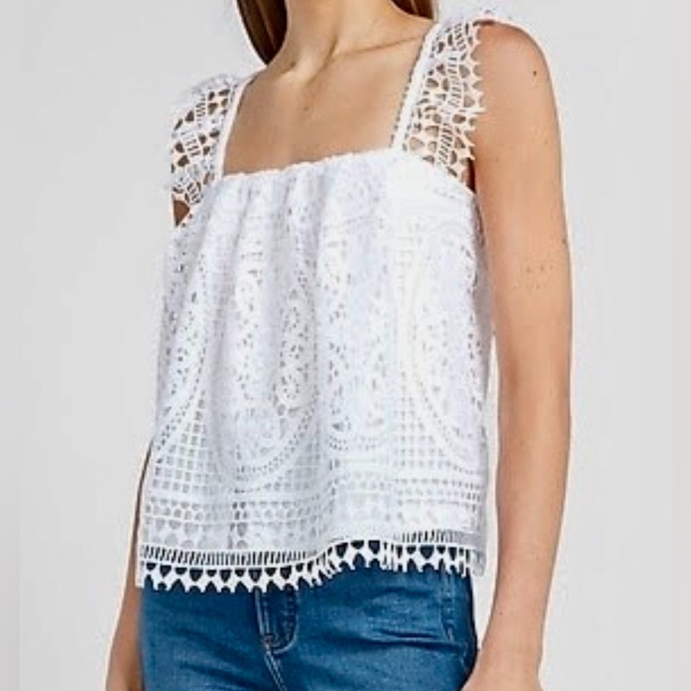 Express White Lace Crochet Square Neck Tank Size Small